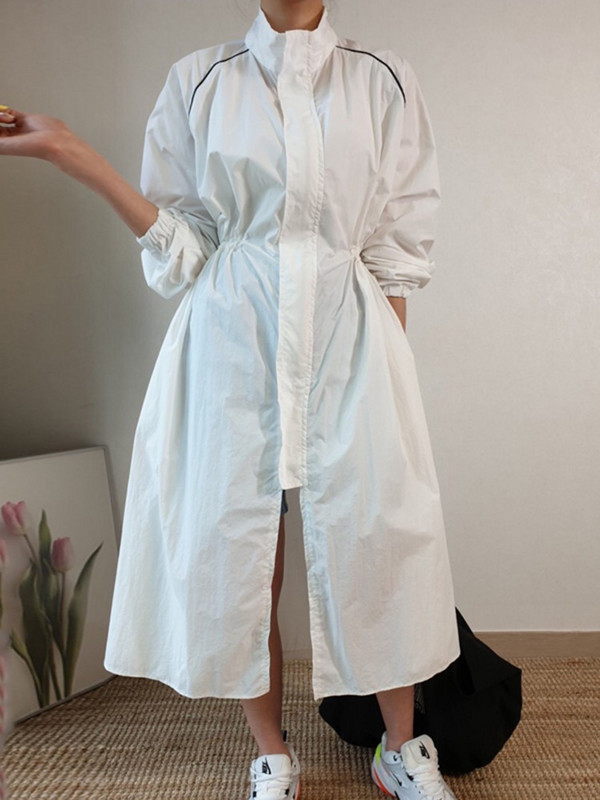 [EWQ] Naiste lõhikuga tuulejakk Korea šikk Täielik Trench-mantel Välisriided Püstikrae Lahtised mantlid Sügis 2023 Suvi uus