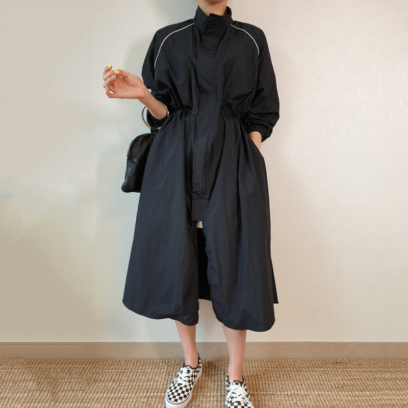 [EWQ] Naiste lõhikuga tuulejakk Korea šikk Täielik Trench-mantel Välisriided Püstikrae Lahtised mantlid Sügis 2023 Suvi uus