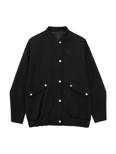 Γυναικεία μόδα TRAF με τσέπες με πτερύγια Μεγάλο μπουφάν Bomber Vintage μακρυμάνικο μπροστινό φερμουάρ Γυναικεία πανωφόρια κομψά μπλουζάκια