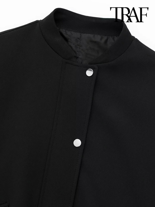 Γυναικεία μόδα TRAF με τσέπες με πτερύγια Μεγάλο μπουφάν Bomber Vintage μακρυμάνικο μπροστινό φερμουάρ Γυναικεία πανωφόρια κομψά μπλουζάκια