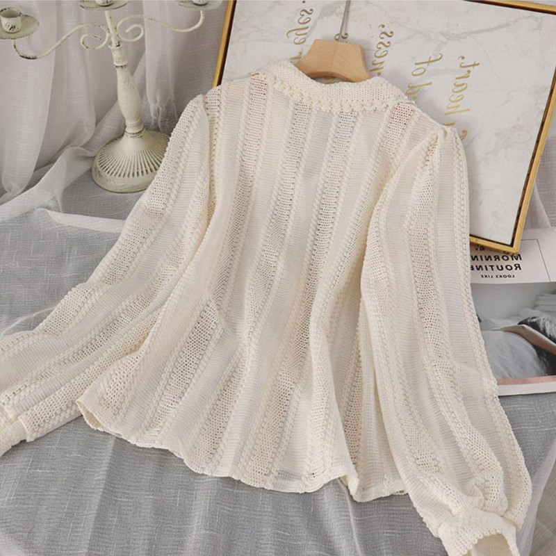 Ризи Дамски Питър Пан Яка Издълбана Мода Нежно Сладко Едноцветни Млади Френски Стил Елегантни Ins Топ Женски Ново Пристигане Шик