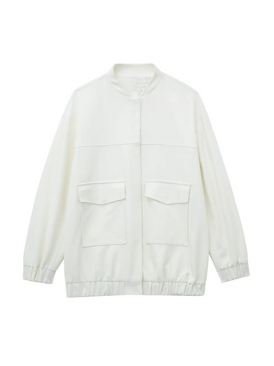 Γυναικεία μόδα TRAF με τσέπες Μεγάλο παλτό Bomber vintage μακρυμάνικο με κουμπιά γυναικεία πανωφόρια κομψά μπλουζάκια