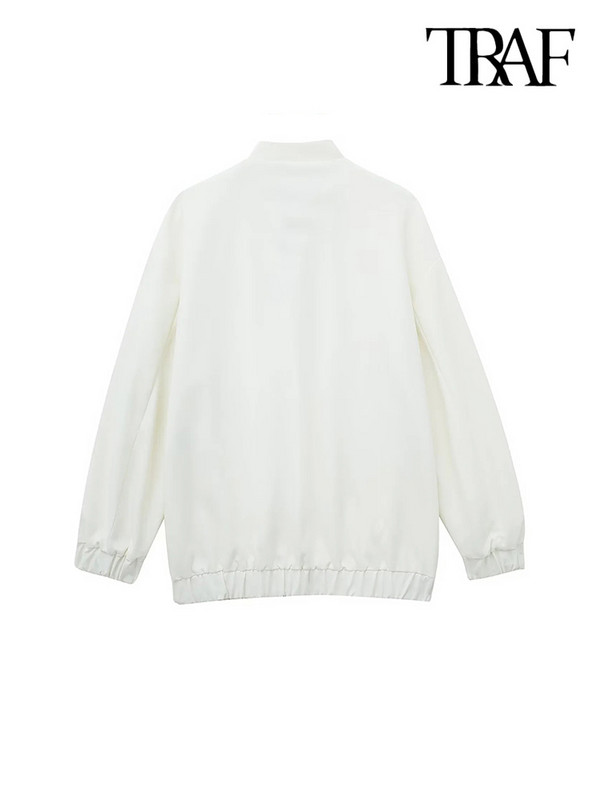 TRAF Дамска мода с джобове Овъргабаритно бомбър яке Палто Винтидж Дамско връхно облекло с копчета с дълги ръкави Шикозни горнища