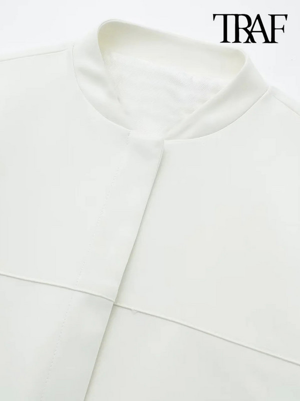 TRAF Дамска мода с джобове Овъргабаритно бомбър яке Палто Винтидж Дамско връхно облекло с копчета с дълги ръкави Шикозни горнища