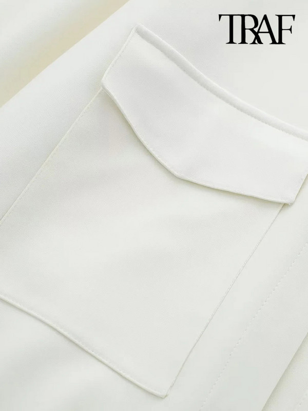 TRAF Дамска мода с джобове Овъргабаритно бомбър яке Палто Винтидж Дамско връхно облекло с копчета с дълги ръкави Шикозни горнища