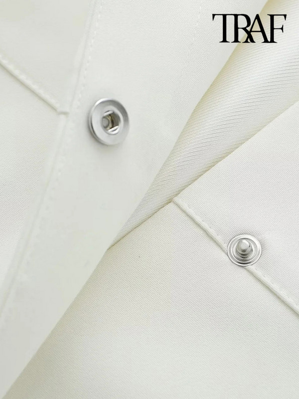 TRAF Дамска мода с джобове Овъргабаритно бомбър яке Палто Винтидж Дамско връхно облекло с копчета с дълги ръкави Шикозни горнища