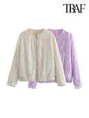 TRAF Дамско модно бомбардировъчно яке с пайети Палто Винтидж Дамско връхно облекло с дълъг ръкав и преден цип Шикозни топове