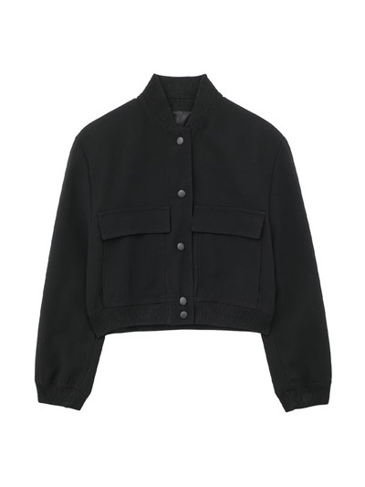 Γυναικεία μόδα TRAF με τσέπες Cropped Bomber παλτό Vintage μακρυμάνικο μπροστινό με κουμπιά γυναικεία πανωφόρια κομψά μπλουζάκια