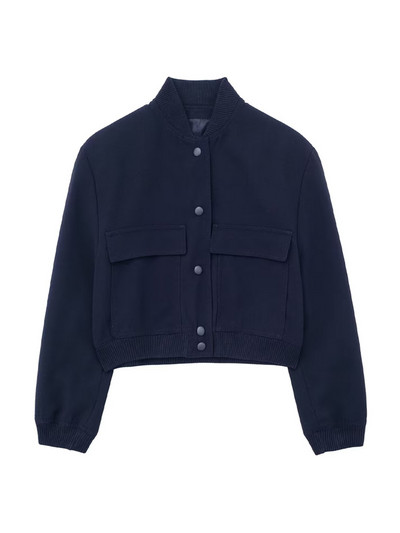 Γυναικεία μόδα TRAF με τσέπες Cropped Bomber παλτό Vintage μακρυμάνικο μπροστινό με κουμπιά γυναικεία πανωφόρια κομψά μπλουζάκια