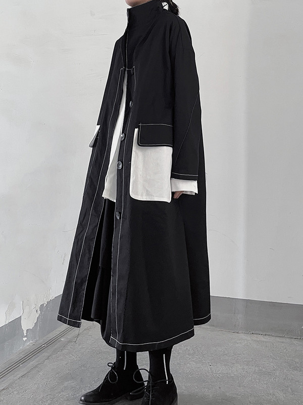 [EAM] Ženska modna vjetrovka s dugim rukavima i dugim rukavima s gornjim šavovima, velike veličine na rever, proljeće jesen 2023. 1DF5196