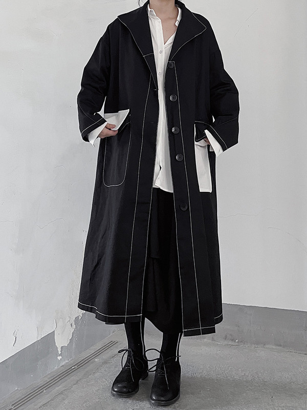 [EAM] Ženska modna vjetrovka s dugim rukavima i dugim rukavima s gornjim šavovima, velike veličine na rever, proljeće jesen 2023. 1DF5196