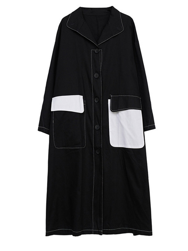 [EAM] Ženska modna vjetrovka s dugim rukavima i dugim rukavima s gornjim šavovima, velike veličine na rever, proljeće jesen 2023. 1DF5196