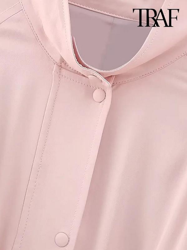 Γυναικεία μόδα TRAF με τσέπες Φαρδιά μπουφάν μπουφάν Vintage μακρυμάνικο μπροστινό φερμουάρ Γυναικεία πανωφόρια κομψά μπλουζάκια