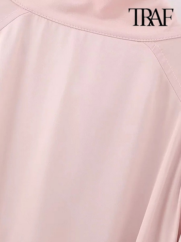 Γυναικεία μόδα TRAF με τσέπες Φαρδιά μπουφάν μπουφάν Vintage μακρυμάνικο μπροστινό φερμουάρ Γυναικεία πανωφόρια κομψά μπλουζάκια