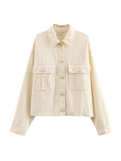 TRAF Дамска мода с джобове Овъргабаритно яке Палто Винтидж Дамско връхно облекло със златни копчета с дълъг ръкав и шик