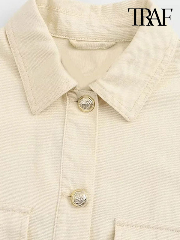 TRAF Дамска мода с джобове Овъргабаритно яке Палто Винтидж Дамско връхно облекло със златни копчета с дълъг ръкав и шик