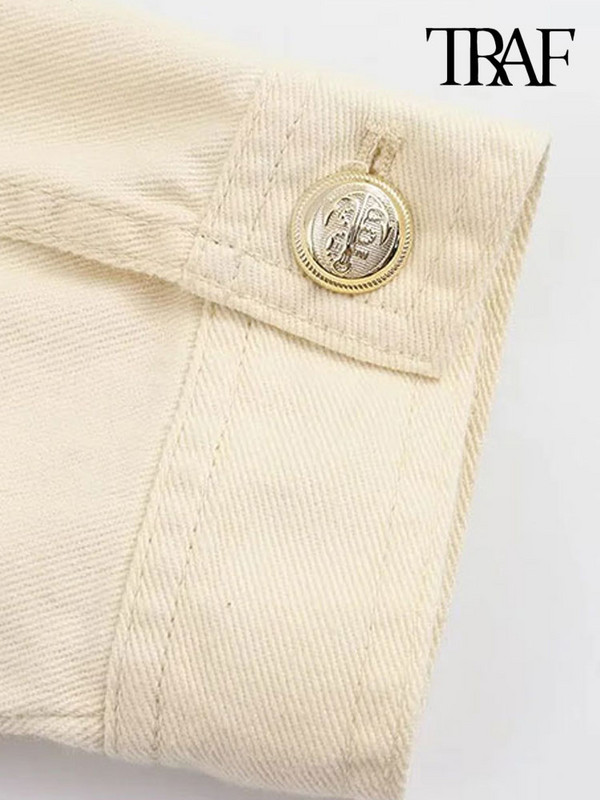 TRAF Дамска мода с джобове Овъргабаритно яке Палто Винтидж Дамско връхно облекло със златни копчета с дълъг ръкав и шик