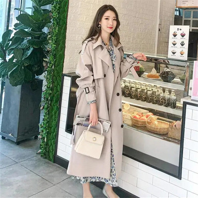 Καμπαρντίνα Γυναικεία Άνοιξη Φθινοπωρινή Μονόχρωμη Φόδρα Πανί Πέτο Διπλό Μπουφάν με κορδόνι Μεσαίου μήκους Γυναικεία Ρούχα ZM116