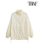 TRAF Дамска мода с джобове Голямо найлоново яке Палто Винтидж Дамско връхно облекло с дълъг ръкав и преден цип Шикозни горнища