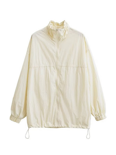 TRAF Дамска мода с джобове Голямо найлоново яке Палто Винтидж Дамско връхно облекло с дълъг ръкав и преден цип Шикозни горнища