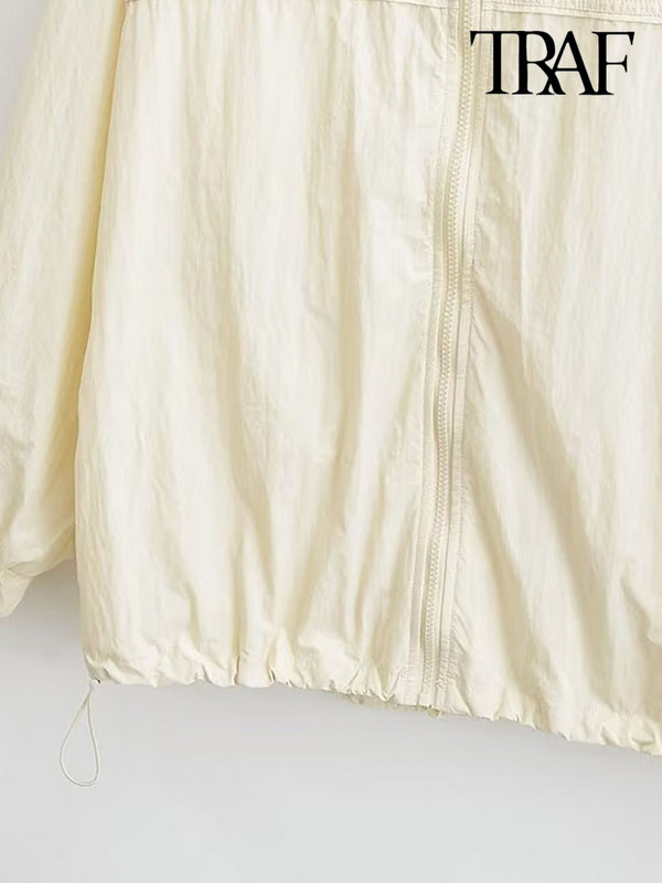 TRAF Дамска мода с джобове Голямо найлоново яке Палто Винтидж Дамско връхно облекло с дълъг ръкав и преден цип Шикозни горнища
