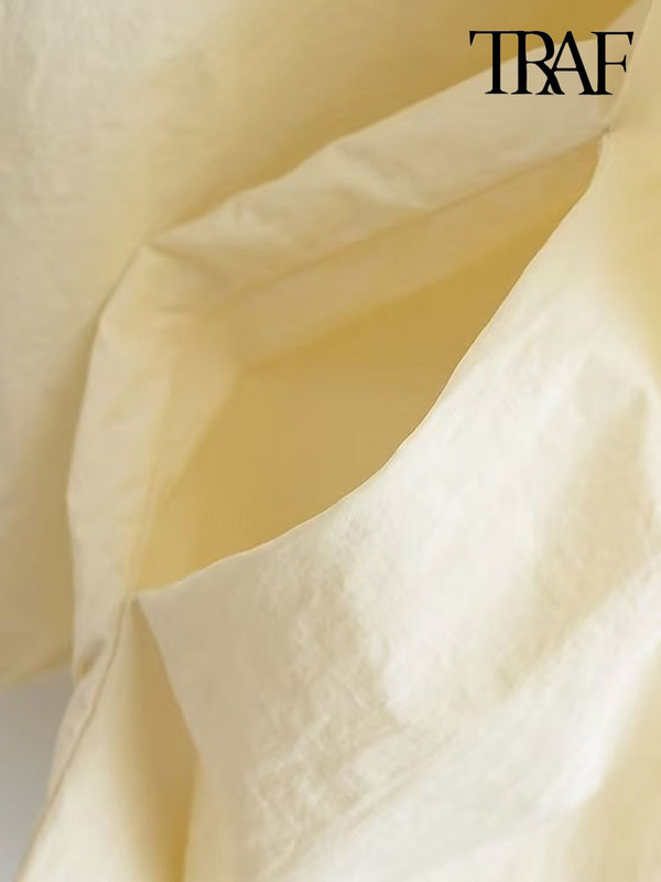 TRAF Дамска мода с джобове Голямо найлоново яке Палто Винтидж Дамско връхно облекло с дълъг ръкав и преден цип Шикозни горнища