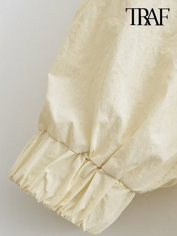 TRAF Дамска мода с джобове Голямо найлоново яке Палто Винтидж Дамско връхно облекло с дълъг ръкав и преден цип Шикозни горнища