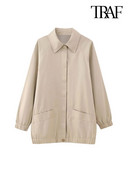 TRAF Дамска мода с джобове Свободно дълго бомбър яке Палто Винтидж Дамско горно облекло с копчета с дълъг ръкав Шикозни топове