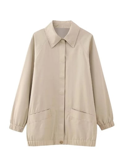 TRAF Дамска мода с джобове Свободно дълго бомбър яке Палто Винтидж Дамско горно облекло с копчета с дълъг ръкав Шикозни топове