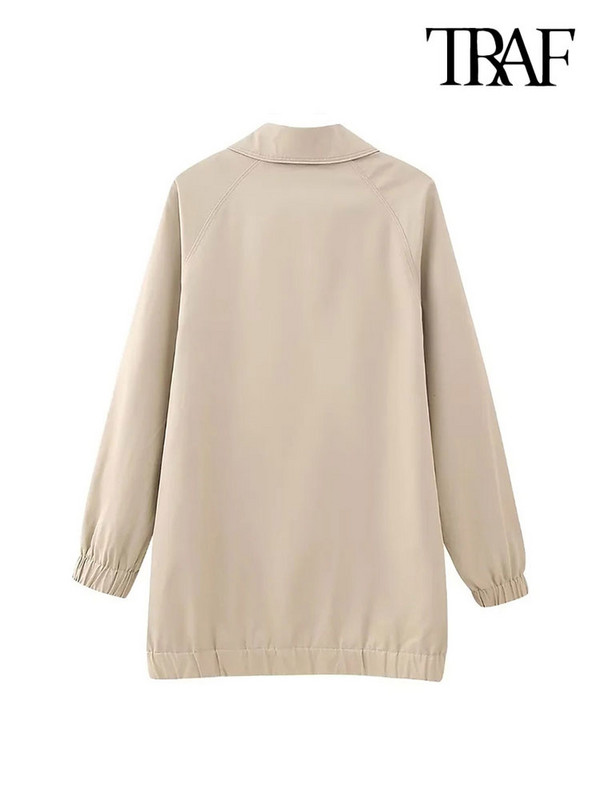 TRAF Дамска мода с джобове Свободно дълго бомбър яке Палто Винтидж Дамско горно облекло с копчета с дълъг ръкав Шикозни топове