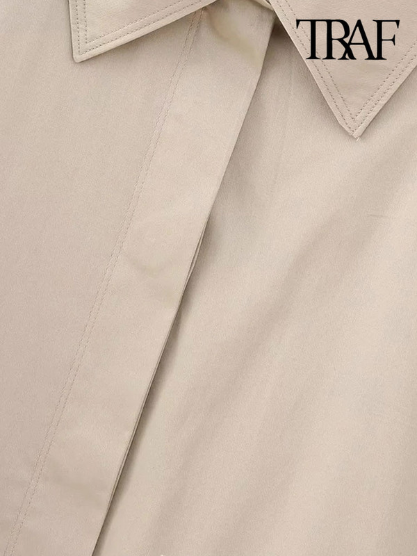 TRAF Дамска мода с джобове Свободно дълго бомбър яке Палто Винтидж Дамско горно облекло с копчета с дълъг ръкав Шикозни топове