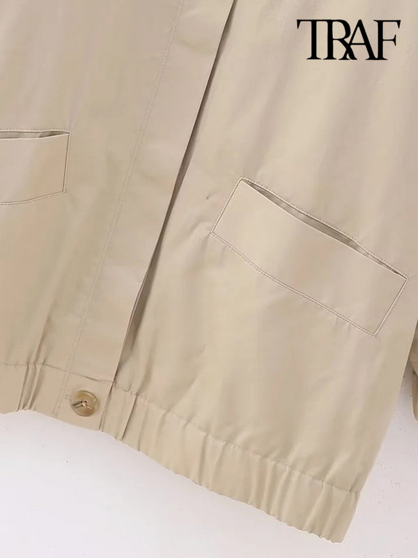 TRAF Дамска мода с джобове Свободно дълго бомбър яке Палто Винтидж Дамско горно облекло с копчета с дълъг ръкав Шикозни топове