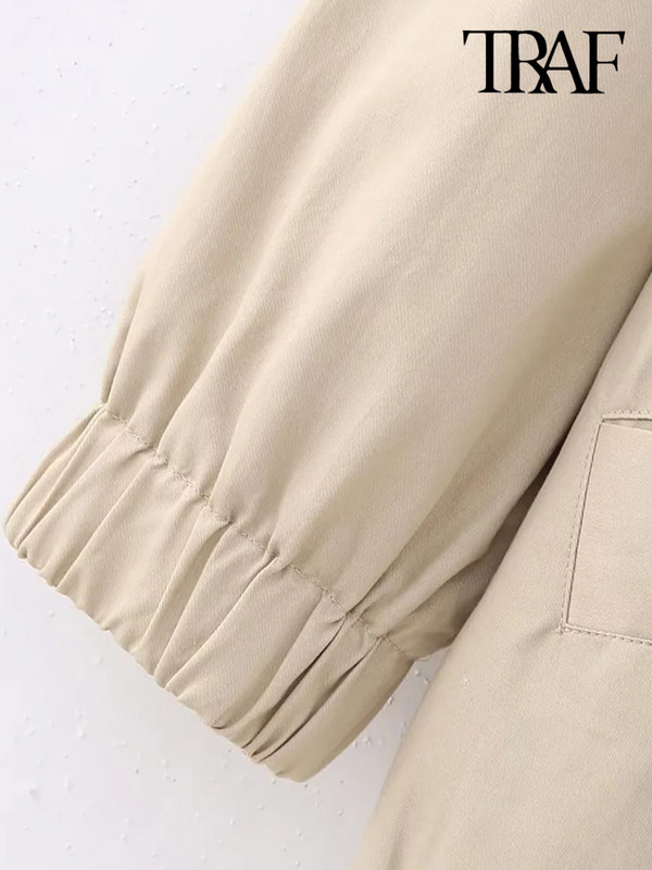 TRAF Дамска мода с джобове Свободно дълго бомбър яке Палто Винтидж Дамско горно облекло с копчета с дълъг ръкав Шикозни топове