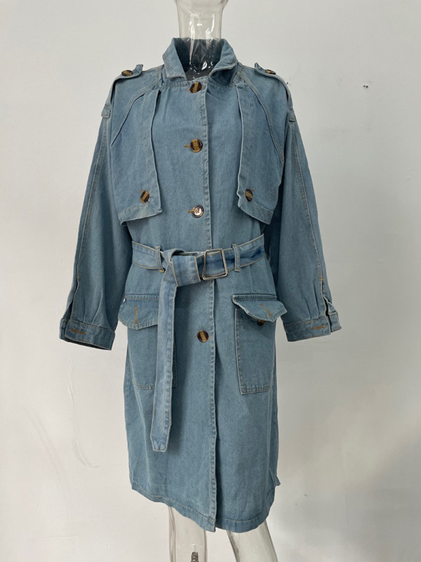 [EWQ] Дамски тренчкот с дълъг ръкав Връхни дрехи Красиви дамски дрехи Свободни палта 2023 Нова пролетна модна дънкова ветровка