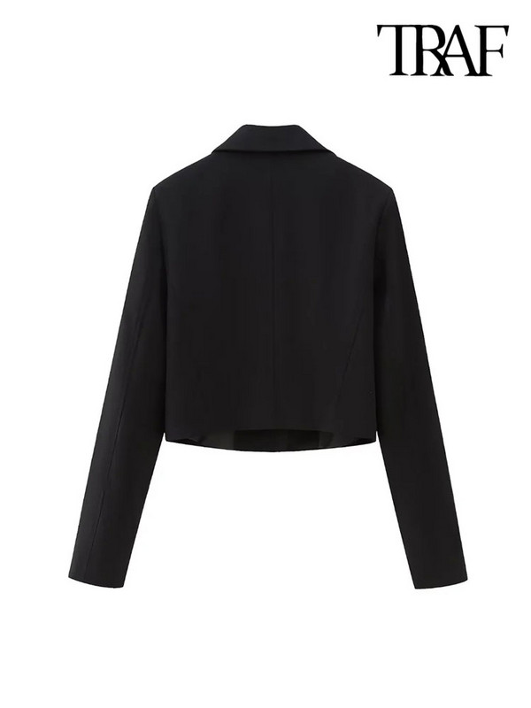 TRAF Дамско модно изрязано яке с преден цип Палто Винтидж яка с ревер и яка с дълъг ръкав Дамско връхно облекло Шикозни топове