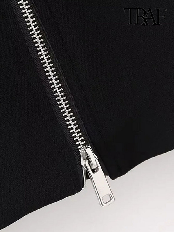 TRAF Дамско модно изрязано яке с преден цип Палто Винтидж яка с ревер и яка с дълъг ръкав Дамско връхно облекло Шикозни топове