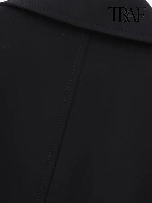 TRAF Дамско модно изрязано яке с преден цип Палто Винтидж яка с ревер и яка с дълъг ръкав Дамско връхно облекло Шикозни топове