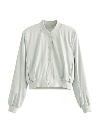 TRAF Дамска мода с джобове Сатенено изрязано бомбардировъчно яке Палто Винтидж Дамско връхно облекло с копчета и дълъг ръкав Шикозни топове