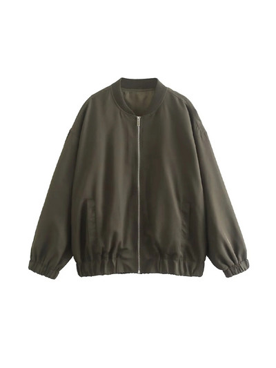TRAF Women Fashion Oversized Παλτό Bomber Jacket Vintage μακρυμάνικο μπροστινό φερμουάρ Γυναικεία πανωφόρια κομψά μπλουζάκια