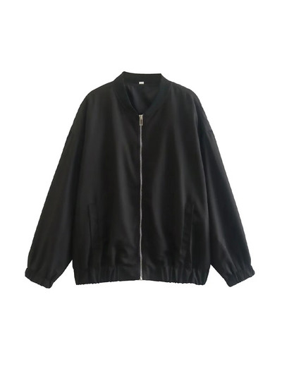 TRAF Women Fashion Oversized Παλτό Bomber Jacket Vintage μακρυμάνικο μπροστινό φερμουάρ Γυναικεία πανωφόρια κομψά μπλουζάκια