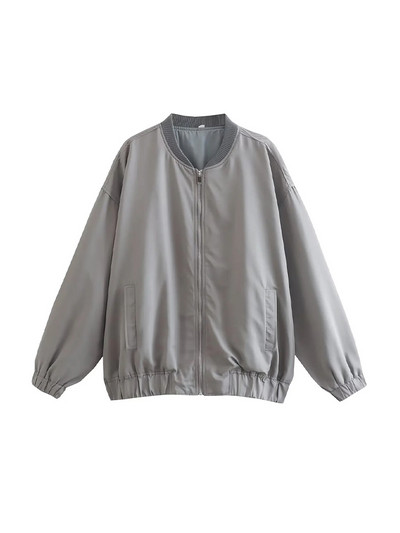 TRAF Women Fashion Oversized Παλτό Bomber Jacket Vintage μακρυμάνικο μπροστινό φερμουάρ Γυναικεία πανωφόρια κομψά μπλουζάκια