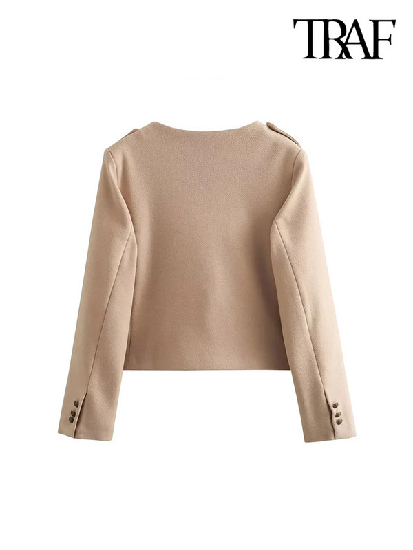 TRAF Дамска мода с джобове Меко вълнено яке Палто Винтидж Дамско връхно облекло с копчета с дълги ръкави Шикозни топове