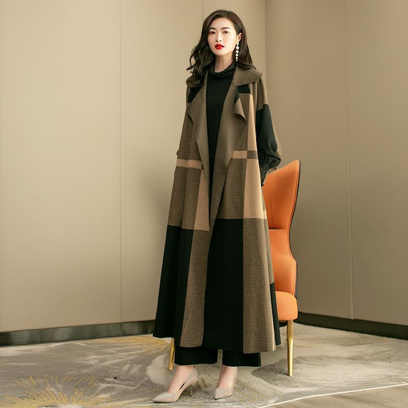 Нови постъпления през 2022 г. Модна дамска ветровка Пролет Есен Дамски супер дълги палта OL Карирани свободни женски палта