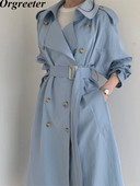 Темпераментно палто в английски стил Дамско корейско модно свободно ветровка с цепка на гърба Дамски тренч със средна дължина с двойно закопчаване