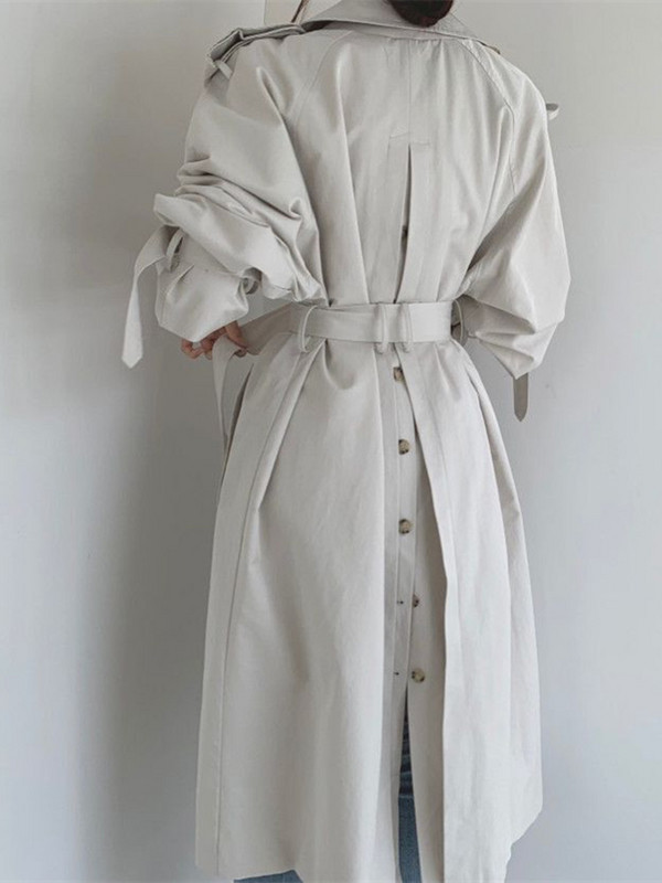 Темпераментно палто в английски стил Дамско корейско модно свободно ветровка с цепка на гърба Дамски тренч със средна дължина с двойно закопчаване