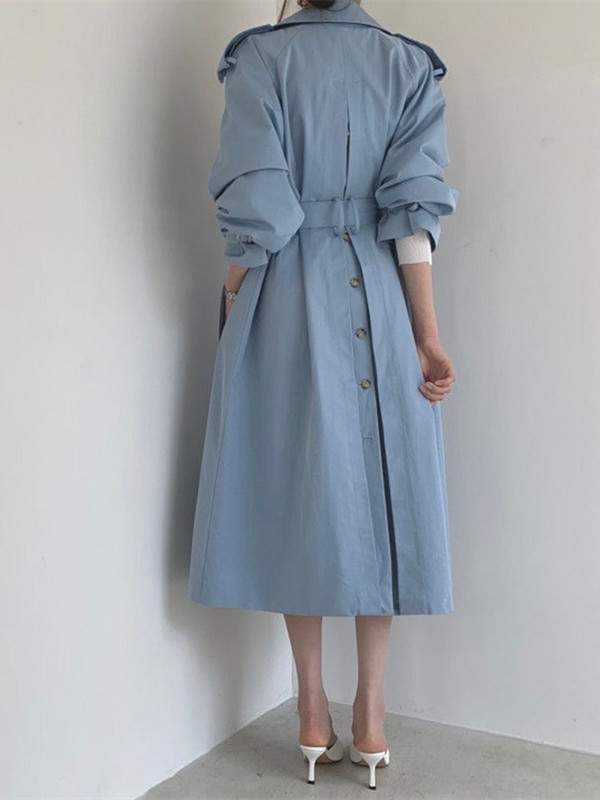 Темпераментно палто в английски стил Дамско корейско модно свободно ветровка с цепка на гърба Дамски тренч със средна дължина с двойно закопчаване