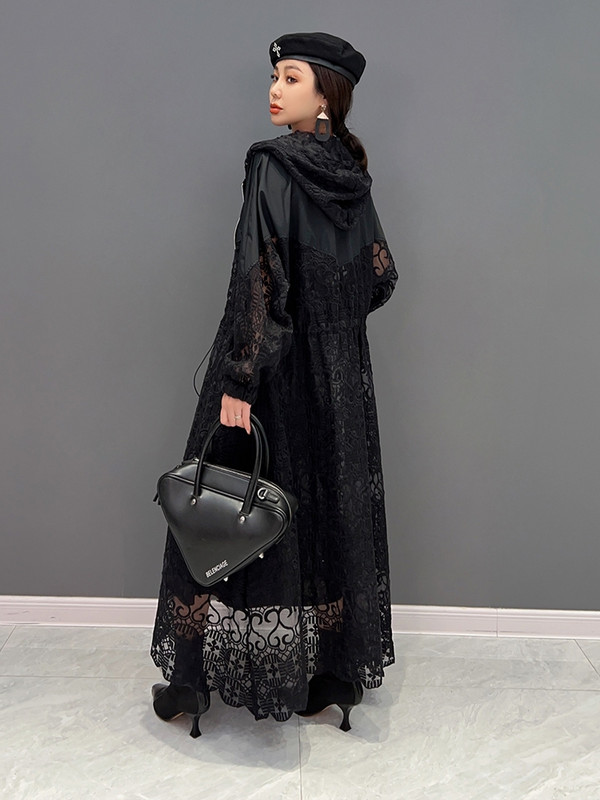 SuperAen 2022 Есен Нова корейска мода Сплайс куха качулка Oversize Дамско дълго палто