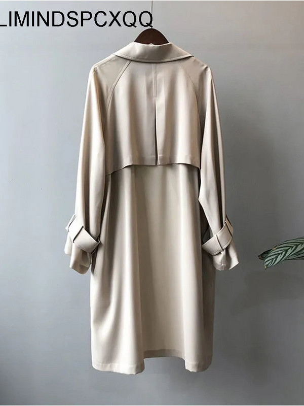 Дамски ежедневен тънък тренчкот без подплата Корейско модно двуредно черно палто в цвят каки 2023 г. Свободно пролетно палто Gabardina Mujer