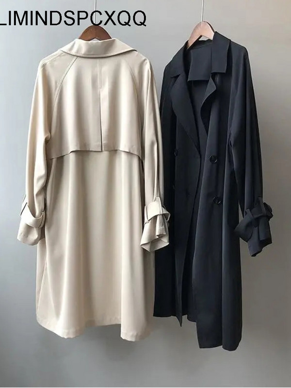 Дамски ежедневен тънък тренчкот без подплата Корейско модно двуредно черно палто в цвят каки 2023 г. Свободно пролетно палто Gabardina Mujer