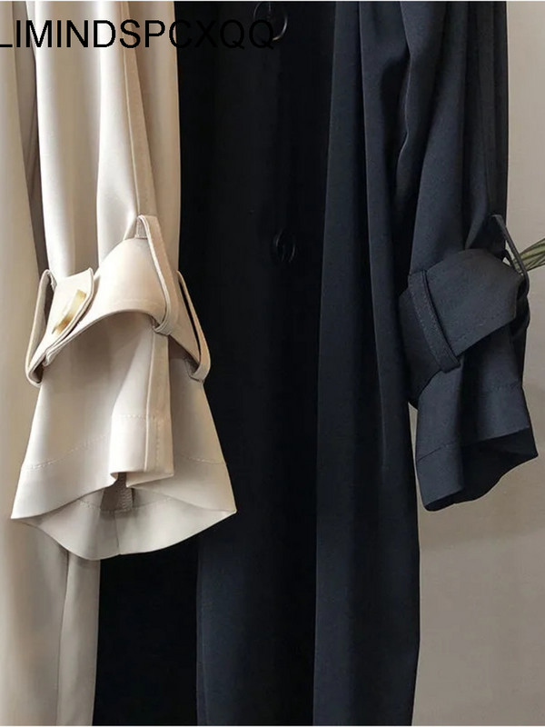 Дамски ежедневен тънък тренчкот без подплата Корейско модно двуредно черно палто в цвят каки 2023 г. Свободно пролетно палто Gabardina Mujer